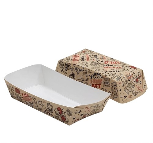 Лоток бумажный для фаст-фуда Time to travel 185х95х45мм, Крафт - фото 26890