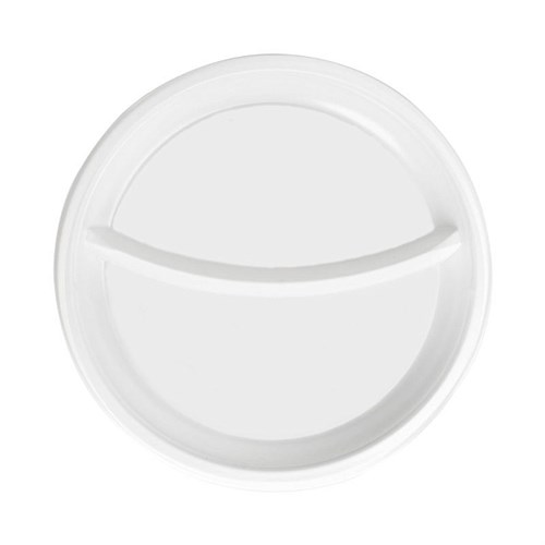 Тарелка d=205 мм пластиковая PS, Белая, 100 шт, 2-х секционная - фото 26897