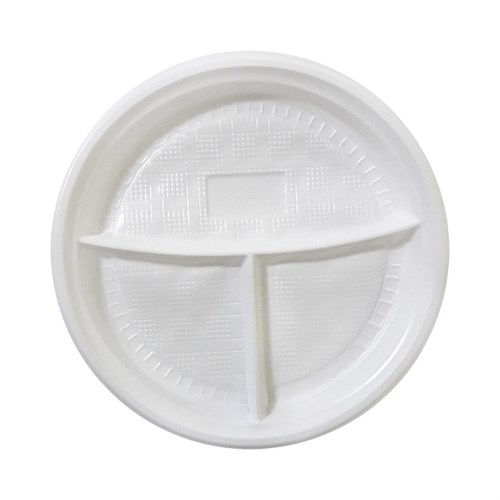 Тарелка d=205 мм пластиковая PS, Белая, 100 шт, 3-х секционная - фото 26899