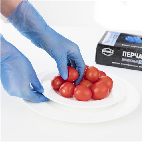 Перчатки виниловые, голубые, неопудренные, одноразовые, размер XL, 100 шт. в упаковке, AVIORA, 402-918 - фото 27593