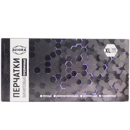 Перчатки виниловые, неопудренные, одноразовые, размер XL, 100 шт. в упаковке, AVIORA,  402-673 - фото 27602