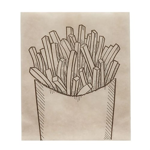 Пакет бумажный с рисунком "КАРТОШКА ФРИ", 115 x 100 + 30 мм, подпергамент жиропрочный, коричневый, AVIORA, 100 шт/уп - фото 27756