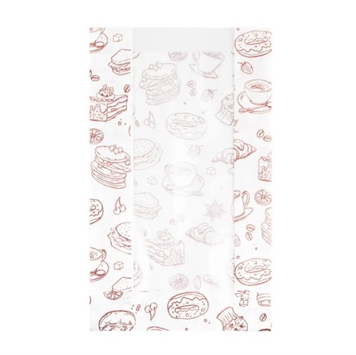 Пакет бумажный с окном с рисунком "ВЫПЕЧКА", 250 х 140 + 60 мм, жиростойкий, белый, AVIORA, 100 шт/уп - фото 27759