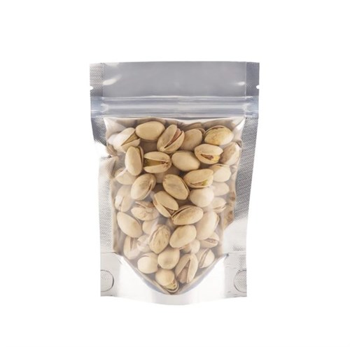 Пакет дой-пак, прозрачный + металлизированный, с замком зип-лок (Pet/PE+Pet met/PE), 108 мкм, 105 х 150 + (30+30) мм; - фото 27839