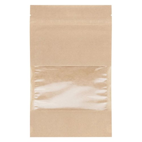 Пакет дой-пак бумажный с замком зип-лок (Бумага/СPP), 150 х 240 + (45+45) мм, с окном 80 мм, 100 шт/уп, AVIORA - фото 27850