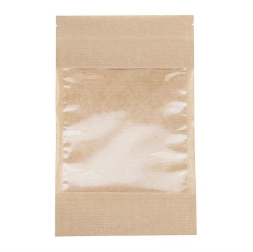 Пакет дой-пак бумажный с замком зип-лок (Бумага/СPP), 150 х 240 + (45+45) мм, с окном 140мм, 100 шт/уп, AVIORA - фото 27853