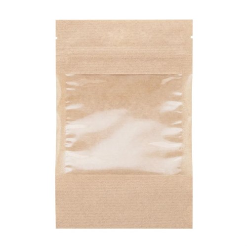 Пакет дой-пак бумажный с замком зип-лок (Бумага/СPP), 120 х 185 + (35+35) мм, с окном 90 мм, 100 шт/уп, AVIORA - фото 27868