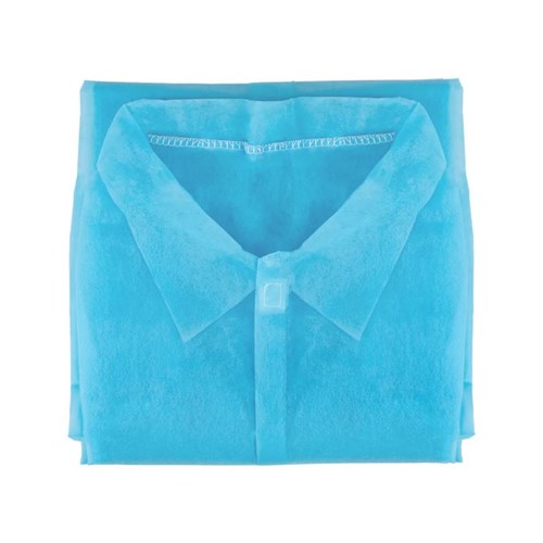 Халат одноразовый голубой на липучке, р.52-56 (XXL), 25 г/м2, 10 шт. в уп., AVIORA - фото 27972