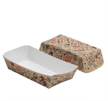 Лоток бумажный для фаст-фуда Time to travel 185х95х45мм, Крафт