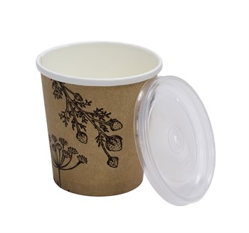 Круглый бумажный контейнер для супа, 440 мл, d=98 мм, Ботаника