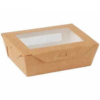 Ланчбокс бумажный с окном из крафт картона Lunch Box Kraft 600 мл, 160x120x50 мм, 500 шт