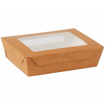 Ланчбокс бумажный с окном из крафт картона 1000 мл Lunch Box Kraft, 190x150x50 мм, 250 шт