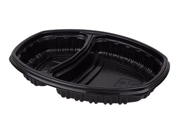Контейнер овальный СпК-257-2, 2 секции, 257х202мм, h-37мм, 800 мл, черный, 300 шт