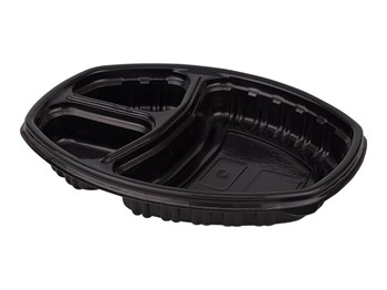 Контейнер СпК-257-3, 3 секции, 257х202мм, h-37мм, 800 мл овальный, черный, 300 шт