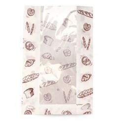 Пакет бумажный с рисунком "ХЛЕБ", 325 х 200 + 65 мм, с окном 110 мм, влагопрочный, белый, AVIORA, 50 шт/уп