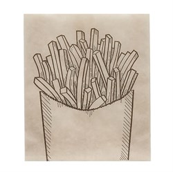 Пакет бумажный с рисунком "КАРТОШКА ФРИ", 115 x 100 + 30 мм, подпергамент жиропрочный, коричневый, AVIORA, 100 шт/уп