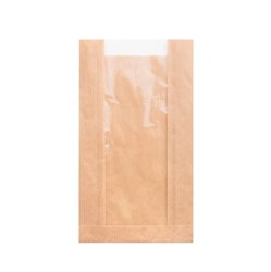 Пакет бумажный с окном под ВЫПЕЧКУ, 250 х 140 + 60 мм, крафт, коричневый, AVIORA, 100 шт/уп