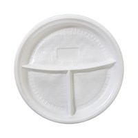 Тарелка d=205 мм пластиковая PS, Белая, 100 шт, 3-х секционная - фото 26899