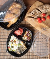 Контейнер СпК-257-3, 3 секции, 257х202мм, h-37мм, 800 мл овальный, черный, 300 шт - фото 27484