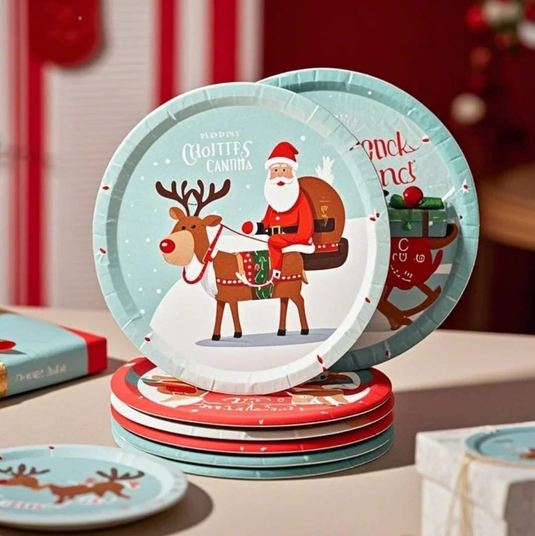Тарелки бумажные одноразовые купить серийный дизайн дед мороз