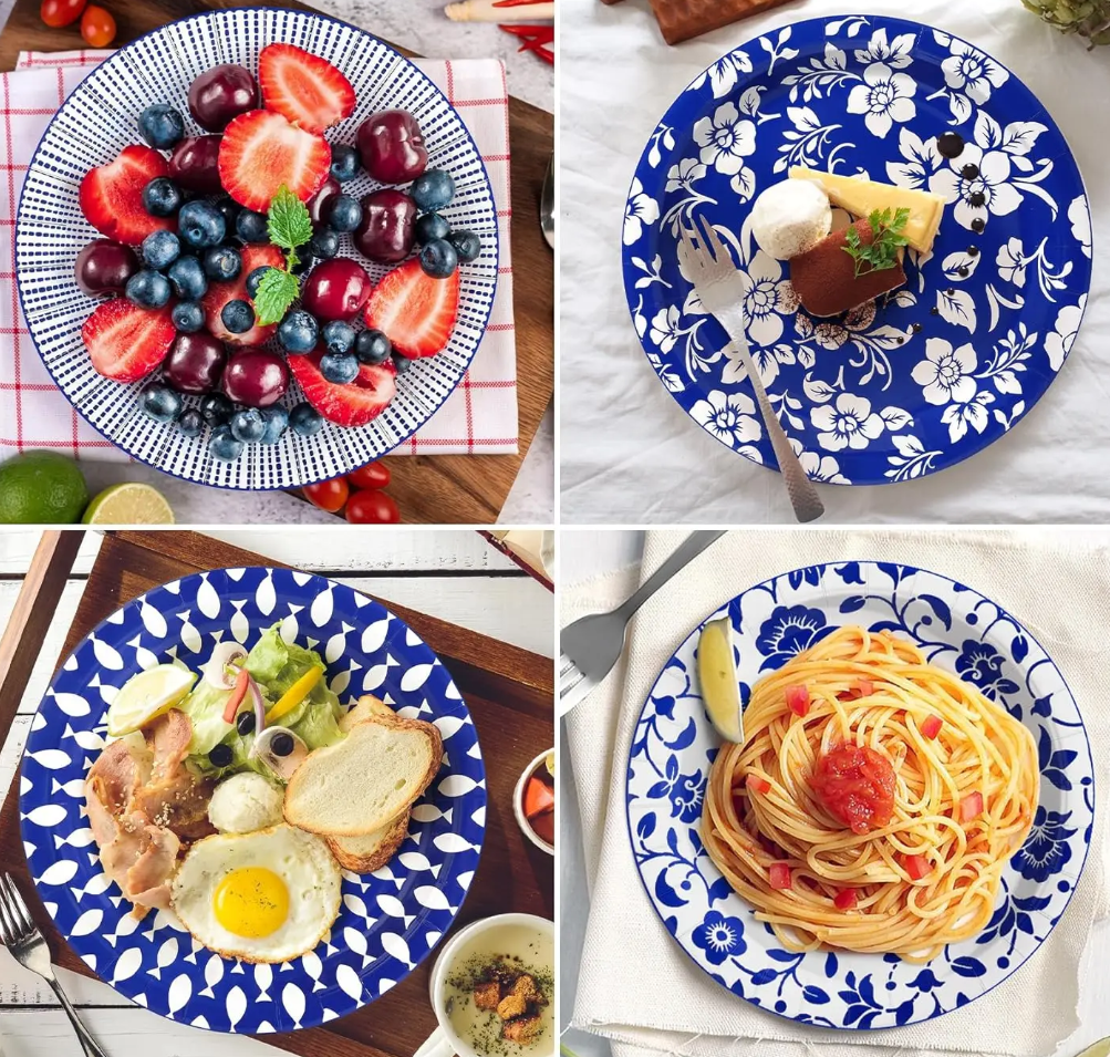 Тарелки бумажные одноразовые с дизайном печать с цветами маки